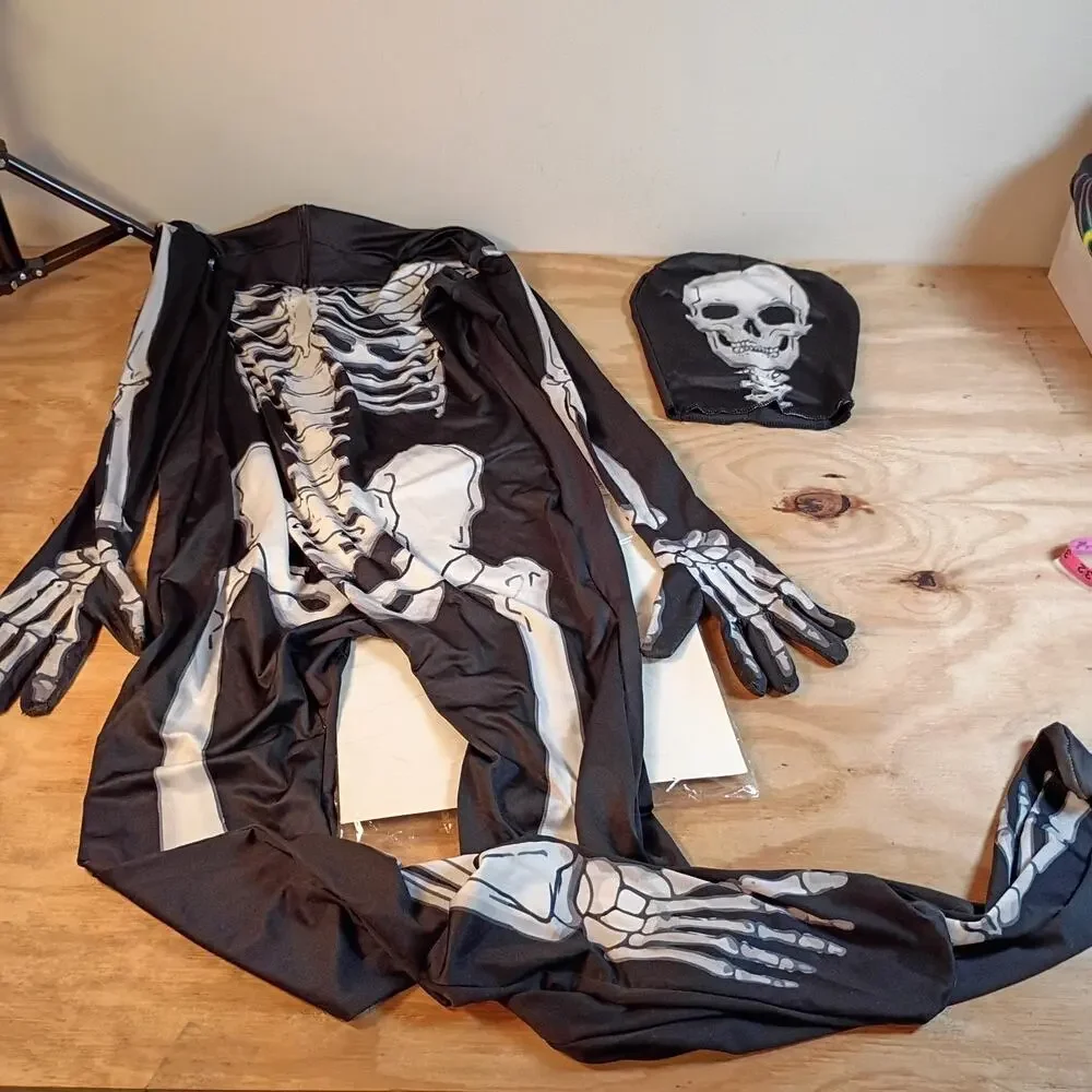 Spooktacular Creations Adult Mens Skeleton Halloween Costume Jumpsuit Hood Size